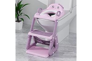 GLIIZEE MALL Potty Training Seat, Upgrade 2 in 1 Potty Training Toilet with Step Stool Foldable Toddler Toilet Seat for Kids Boys Girls Toddler Potty with Splash Guard Anti-Slip Pad Adjustable Ladder & Seat Height