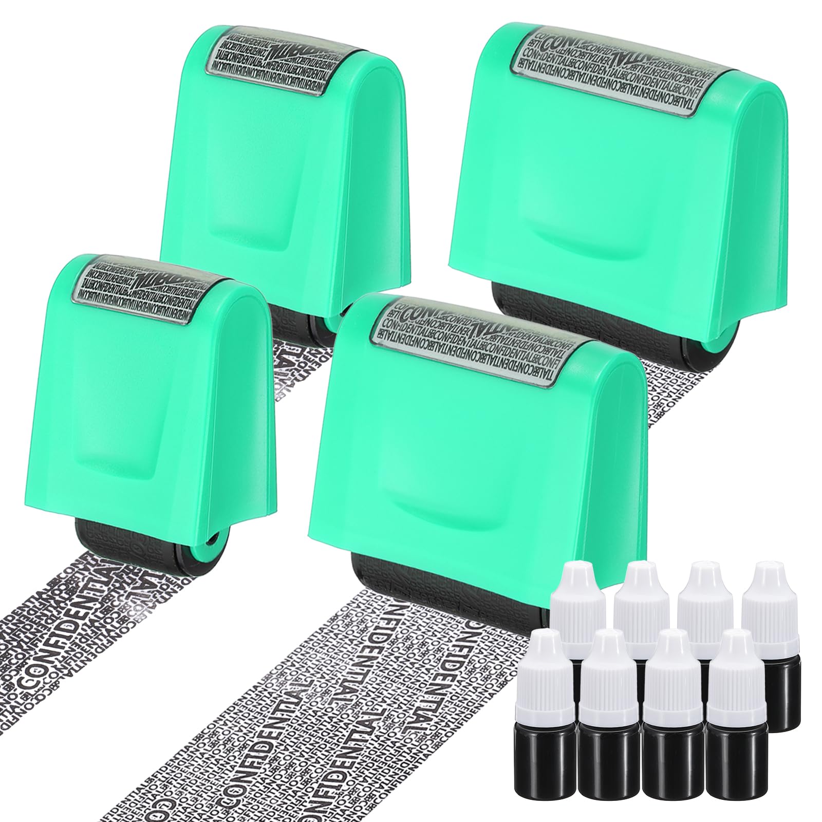 PATIKIL Identity Theft Protection Roller Stamp, 4Pcs 0.7/1.7" Confidential Roller Stamp Privacy ID Police Stamp Roller for Security ID Address with 8Pcs Refills, Green