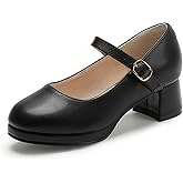 PANDANINJIA Girls Dress Shoes Chunky Platform Heels Mary Jane Pumps Round Toe Toddler Little Big Kid Wedding Party Shoes