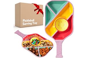 Payarma Pickleball Snack Serving Tray - Ceramic Bat Shaped Snack Platter with 5 Compartments & Dip Bowl - Fun Gift for Man & Women, Parties, Father's Day & Pickleball Accessories(Pink)