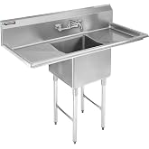 DuraSteel Stainless Steel Utility Sink - NSF Certified Single 18" x 18" x 12" Bowl - No Lead Faucet Include - Commercial Kitchen Sink with Double Drainboards - Restaurant, Laundry, Garage &amp; Backyard