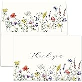 Gooji 4x6 Midsummer Floral Thank You Cards Multipack with Envelopes (Bulk 20-Pack) Matching Peel-and-Seal Envelopes, Wildflower, Weddings, Blank Notes Small Business, Assorted Stationary