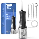 Operan 300ml Cordless Water Dental Flosser, Portable Water Flossers for Teeth, 4 Pulse Modes IPX7 Waterproof Oral Irrigator with 4 Tips, 21 Days Runtime for Travel, Home, Braces, Gum Care, Black+1Pack
