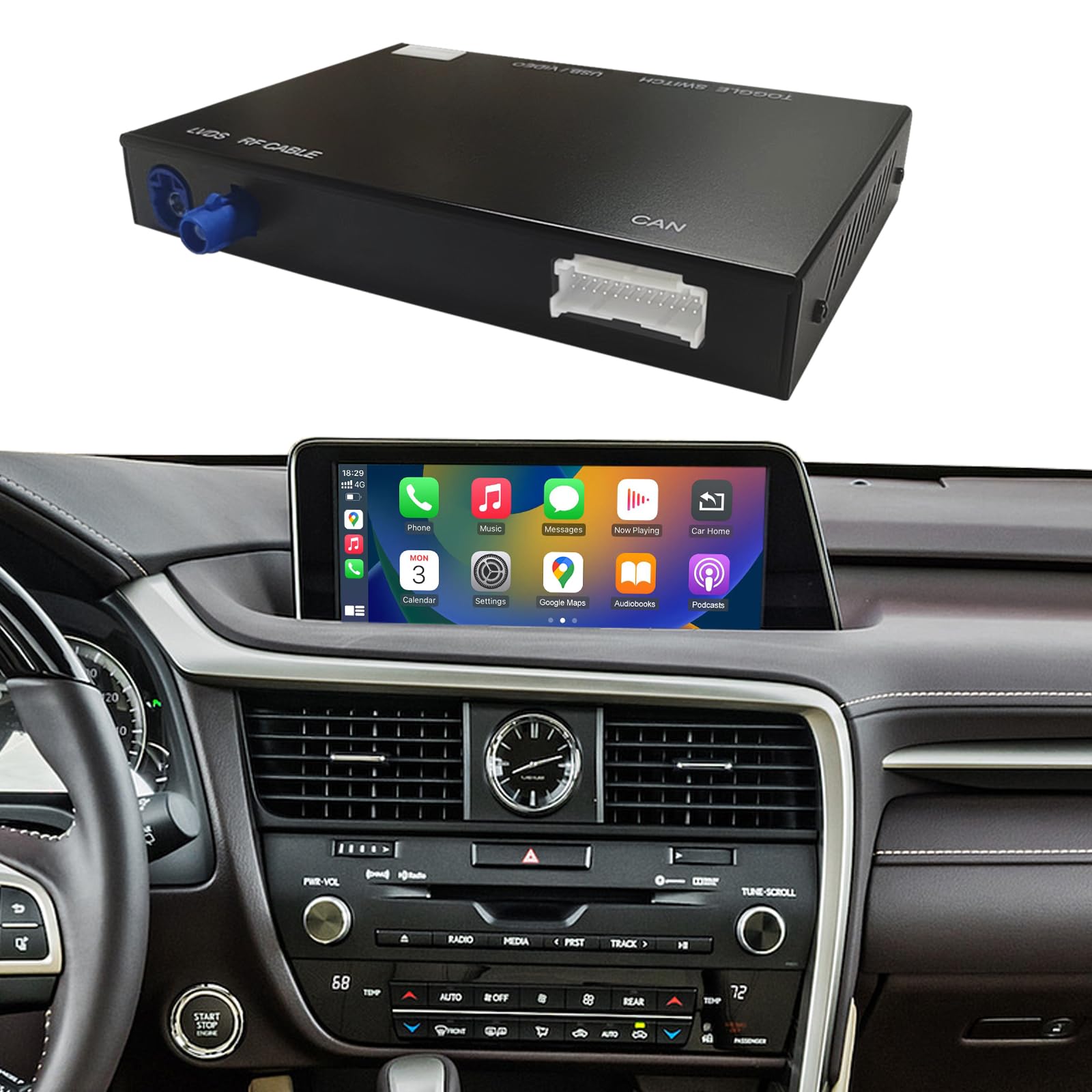 Road Top Wireless Carplay Retrofit Kit Decoder for Lexus NX RX is ES GS RC CT LS LX LC UX Series with Small Touchpad/Joystick, Compatible with Apple Carplay, Wireless Android Auto, Mirrorlink