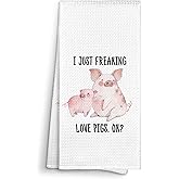 Sviojuce I Just Freaking Love Pigs Kitchen Towels Decorative Gifts for Pig Lovers 16x24, Pig Dish Towel Cloths Dishcloths Tea Towel, Kitchen Bathroom Hand Towel Decor