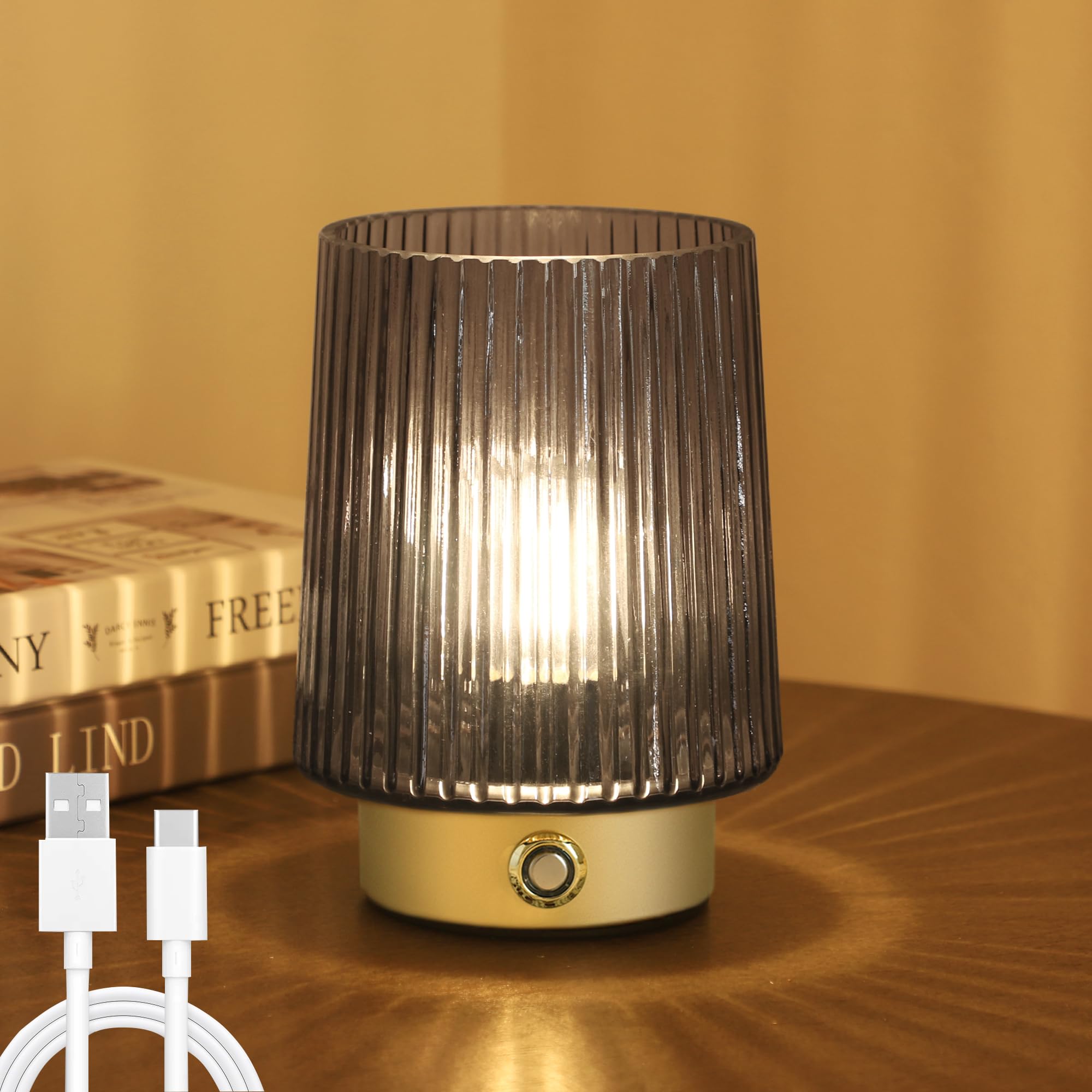 Photo 1 of ULAROOM Cordless Lamp Rechargeable Battery Operated lamp, Glass Small Table lamp - Portable Dimmable Brightness Touch Wireless Bedside Lamp for Bedroom Kitchen Dining Home Living Room Decor Grey