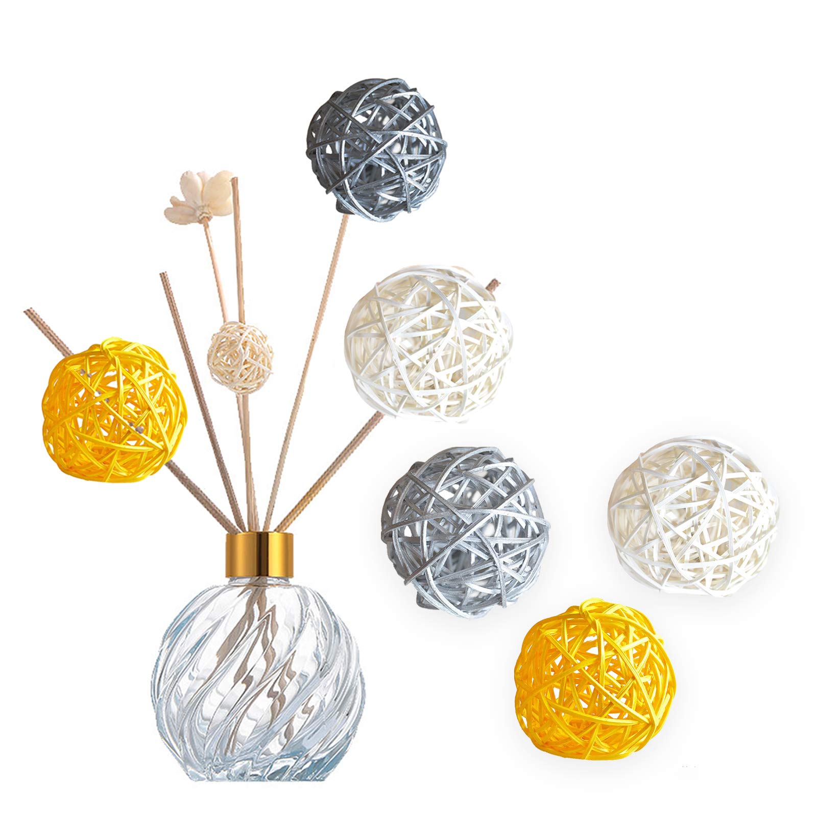 Anjing 15 Pcs 6cm Mixed Grey Yellow White Wicker Rattan Ball Wedding Christening Mobiles Decoration