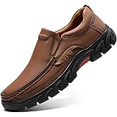 LUODENGLANG Mens Slip On Casual Loafers Classic Outdoor Leather Walking Hiking Dress Shoes Comfortable for Work Office Shoes