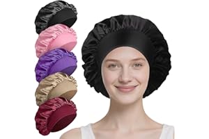 Satin Sleep Cap for Women – Adjustable Bonnet with Elastic, Breathable No-Slip Hair Wrap for Sleeping, Curly Hair, Shower