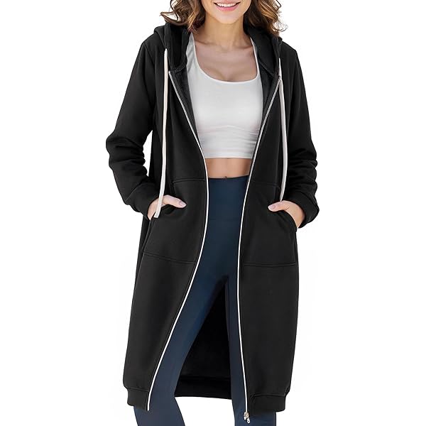 ELESOL Womens Casual Zip up Hoodies Long Fleece Tunic Sweatshirts Jackets  Cardigan Sweaters with Pockets, Black Small at Amazon Women's Clothing store