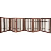 Urnporium Freestanding Wooden Dog Gate Foldable Indoor Pet Gate No Drill Expandable Barrier for Doorways Stairs Hallways Portable Wood Fence for Small Dogs &amp; Puppies (Brown Pet Gate, 6 Panel 24" Tall)