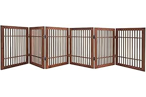 Pet Dog Gate Strong and Durable Freestanding Folding Acacia Hardwood Portable Wooden Fence Indoors or Outdoors by Urnporium (Brown Pet Gate, 6 Panel 24" Tall)