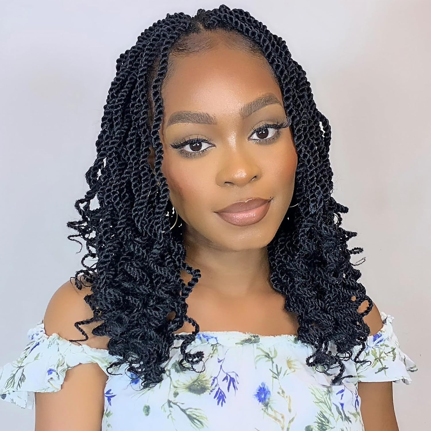 Mscat 12 Inch Senegalese Twist Crochet Hair with Wavy Curly Ends 8 Packs Short Pre Looped Black Twist Synthetic Crochet Braids for Women Girl Kids 1B# — image 1