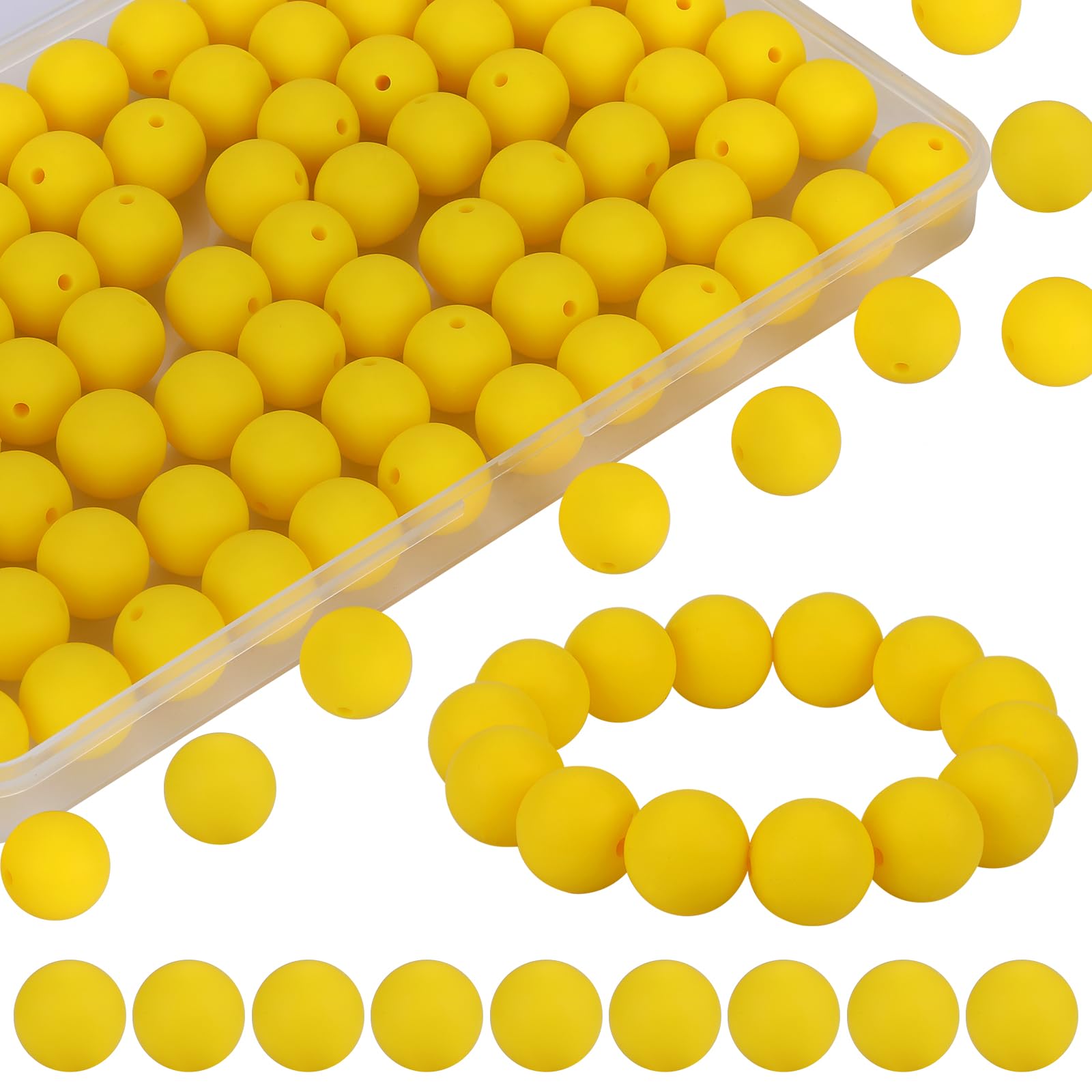 WEWAYSMILE 80pcs 15mm Silicone Beads for Keychains Making Round Focal Beads for Beadable Pens Bracelet Lanyards Crafts (Yellow)