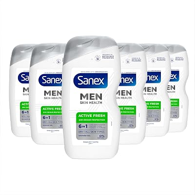 Sanex Men Skin Health Active Fresh Shower Gel 400ml 6 pack 0% Sulphates