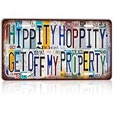 TREEPERI Vintage License plate Hippity Hoppity Get Off My Property Wall Decor Metal Sign Tin Signs for Bar Home Bedroom Garage