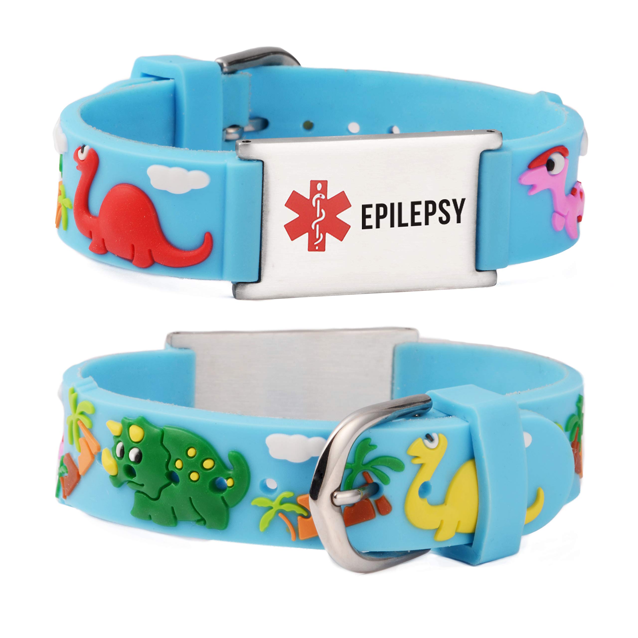 LinnaLove-Cartoon Dinosaur Medical Alert id Bracelet with engraving EPILEPSY