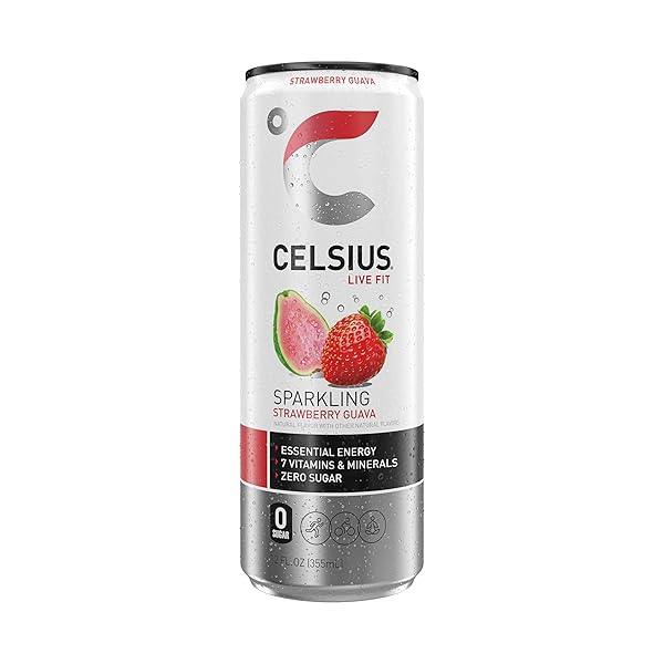 CELSIUS SPARKLING STRAWBERRY GUAVA, FUNCTIONAL ESSENTIAL ENERGY DRINK 12 FL OZ (PACK OF 12)