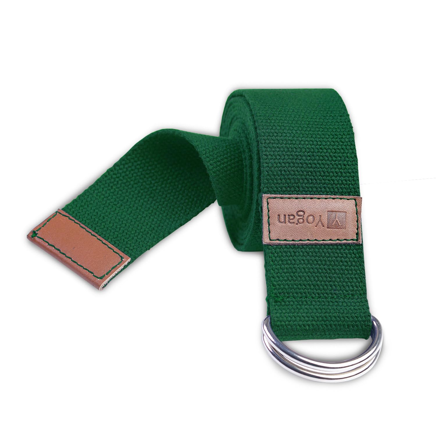 Yogan Yoga Belt/Yoga Strap | 100% Cotton | Pilates Belt/Strap | Solid SS D-Rings | Grippy Texture | 1.85m (Natural Green)