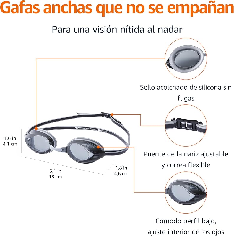 Gafas de natación unisex para adultos, Talla única, color plateado