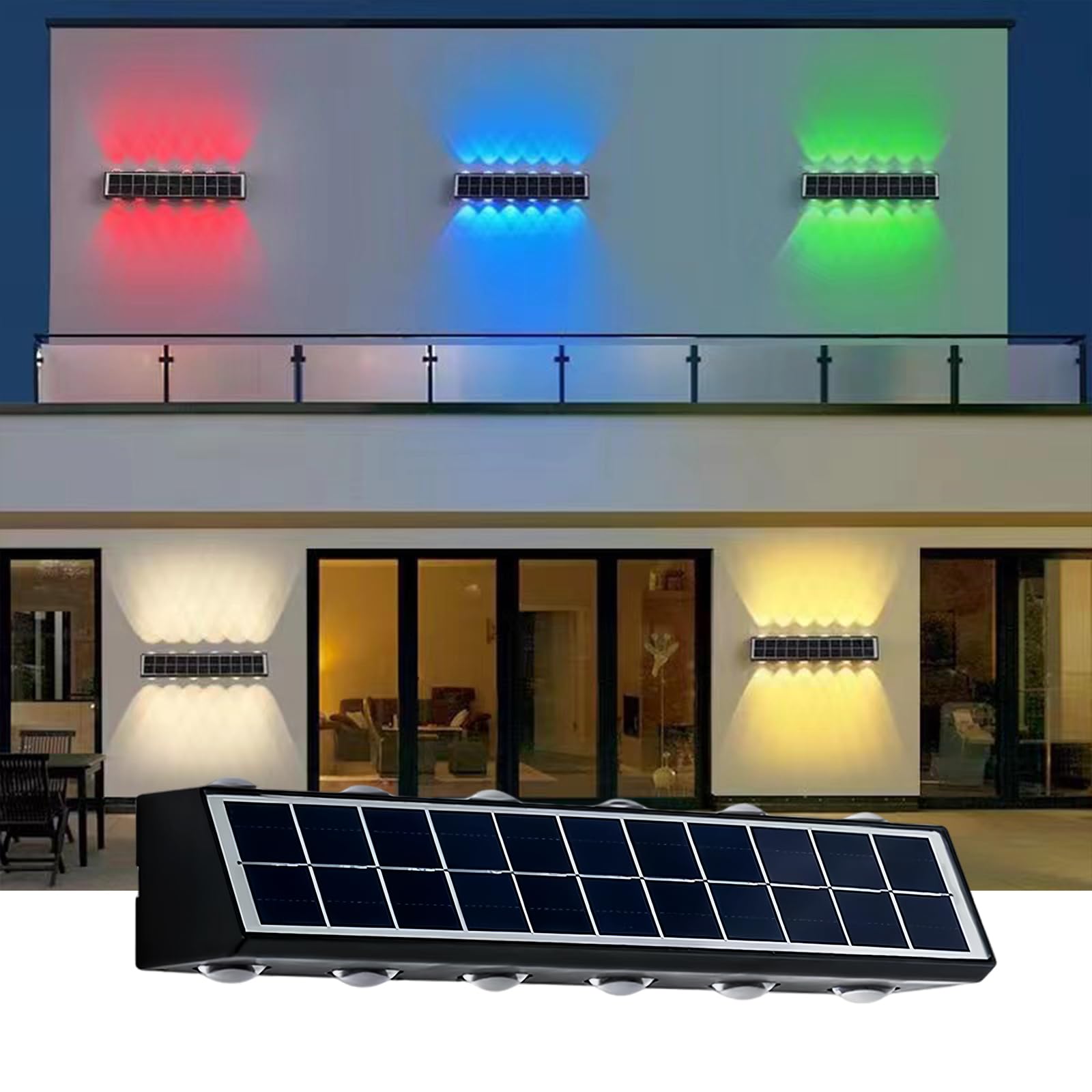Fence Lights Solar Powered, Extra Large Up/Down Solar Wall Lights Outdoor with 6 RGB Modes, IP65 Waterproof, 300 Lumens Dusk to Dawn Outdoor Decorative Light for Yard/Patio/Porch/Pool/Deck/Wall