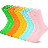 Comfoex 10 Pairs Girls Crew Socks For 4-6 6-8 8-10 Years Old Athletic Calf Cute Soft Casual Cotton Socks