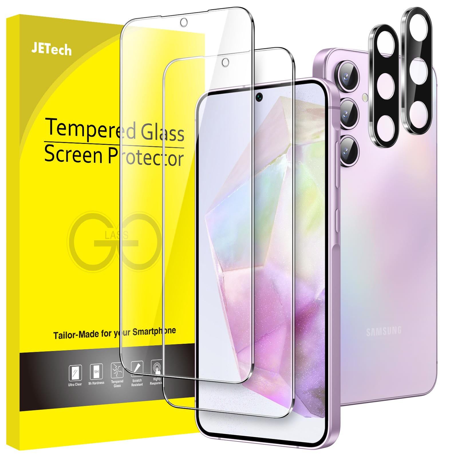 JETech Screen Protector for Samsung Galaxy A35 5G 6.6-Inch with Camera Lens Protector, 9H Tempered Glass Film, HD Clear, 2-Pack Each
