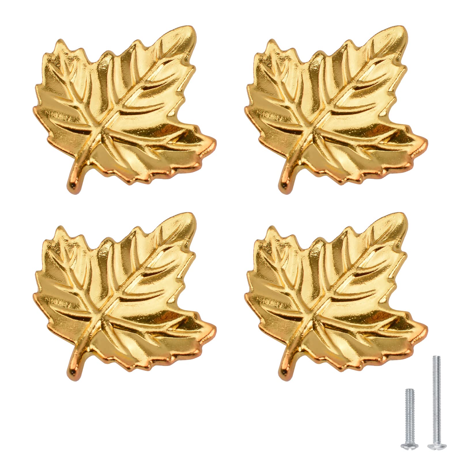 MOROBOR Zinc Alloy Maple Leaf Gold Knobs 4Pcs Drawer Knob Pull Handle with Screws Hardware Accessories Home Furniture Decorative Kitchen Cabinet Wardrobe Closet Dresser Cupboard