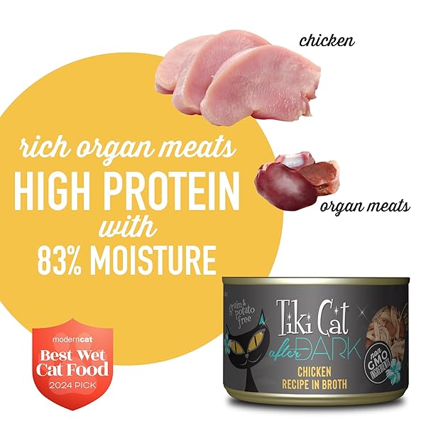 TIKI CAT AFTER DARK, CHICKEN, HIGH-PROTEIN AND 100% NON-GMO INGREDIENTS, WET CAT FOOD FOR ADULT CATS, 5.5 OZ. CANS (PACK OF 8)