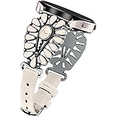 JR.DM Leather Band Women Compatible with Samsung Galaxy Watch 7/6/5/4/Active 2 40mm 44mm/Watch 6 Classic 43mm 47mm/Watch 5 Pro 45mm/Watch 4 Classic 42mm 46mm,Western Boho 20mm Straps, Starlight