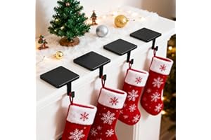 Joinor Set of 4 Metal Christmas Stocking Holders for Mantle Heavy Duty Stocking Hangers Stocking Hook Christmas Ornaments for Counter Tables Window Fireplace Mantle Decoration (Black)