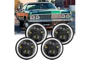 HMCYCI 5-3/4 5.75 inch LED Headlight White Amber LED Halo Compatible with Challenger Gran Torino Oldsmobile Cutlass Plymouth 