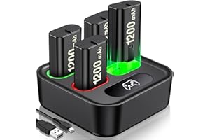 NinjajoyOX 4 x 2880mWh (1200mAh) Xbox Controller Battery Pack for Xbox Series X|S/Xbox One S/X/Elite, Xbox One Rechargeable Battery Pack with Fast Charger Station for Xbox Wireless Controller