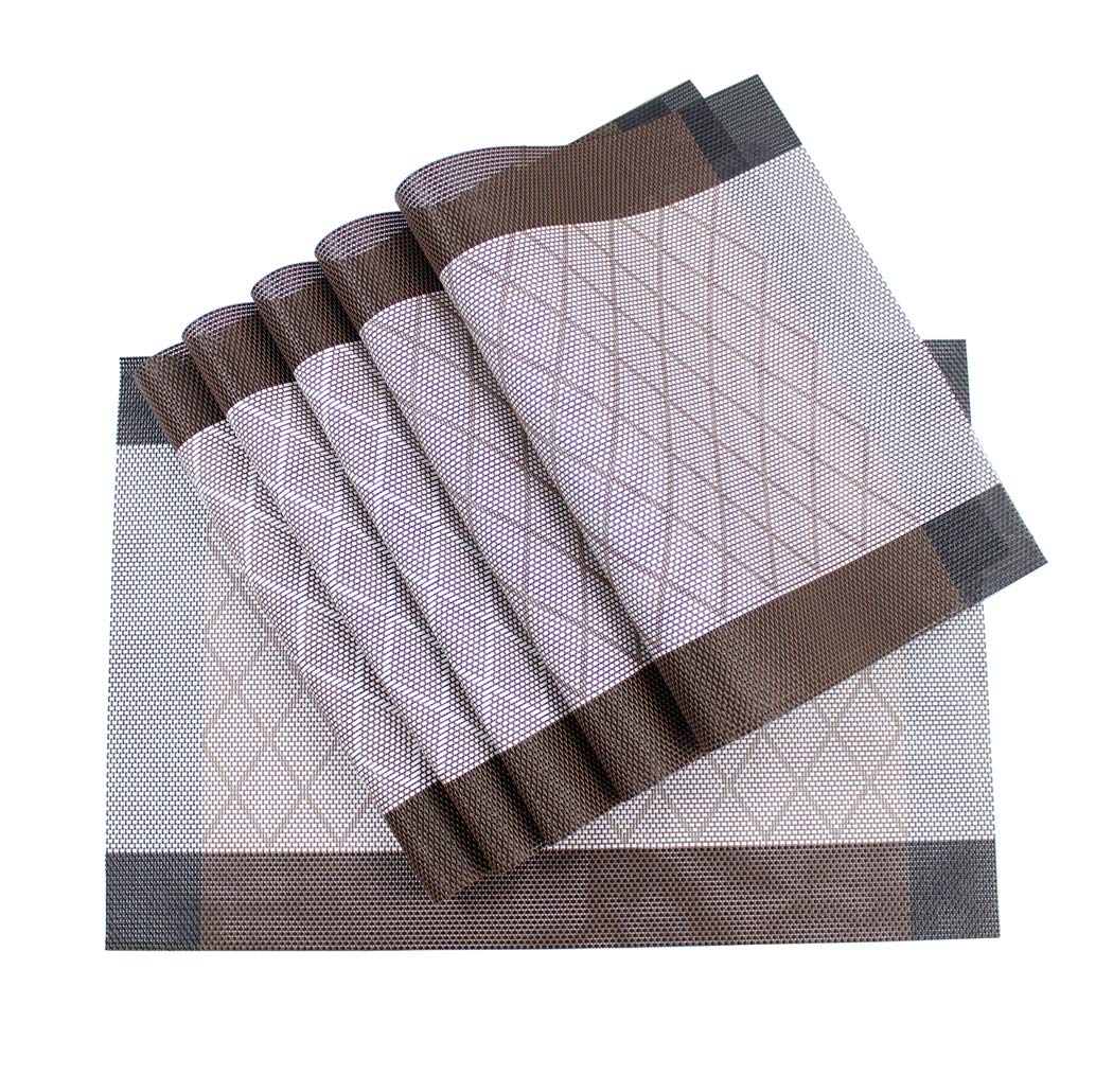 Hillento Placemats, Table Mats, Placemat Non-Slip Washable Coffee Mats, Heat Resistant Kitchen Tablemats for Dining Table, Set of 6, Brown