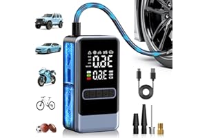 MEIKAKKA Tire Inflator Portable Air Compressor, 150PSI Cordless Air Pump for Car Tires, Electric Bike Tire Pump with Digital Pressure Gauge and LED Light, Portable Tire Inflator for Car, Moto, Bicycle
