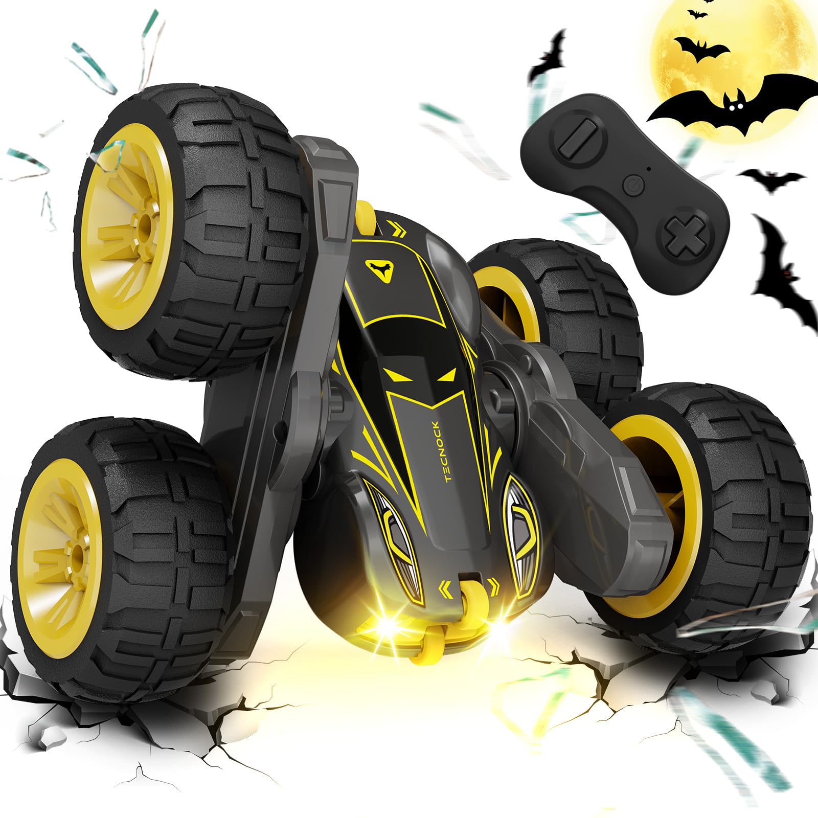 Tecnock 2026 Remote Control Cars with 2.4 Ghz Remote Control 360°Flip Stunts RC Car Monster Truck with Colorful Light for 3-12 Years Outdoor Toy Gift for Kids