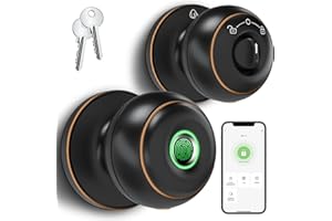 GeekTale Fingerprint Door Lock for Bedrooms, Fingerprint Door Knob with Lock, Smart Door Lock, App Control, Back-up Keys, Thumbprint Door Knob for Bedrooms, Office, Apartment