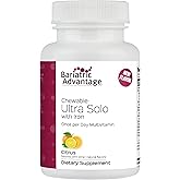 Bariatric Advantage Chewable Ultra Solo with Iron - Once-Per-Day Daily Multivitamin - for Bariatric Patients - with Thiamin, Vitamin A & More - Gluten Free - Citrus - 30 Tablets