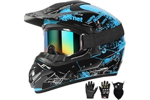 SPARK Dirt Bike Helmets Kids Motorcycle Helmet Youth ATV Motocross Full Face Men Women Off-Road Mountain Bike Helmet Adult with(Gloves Goggles Mask) DOT Approved 4Pcs Set