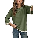 Dokotoo Women's Wool Blend Sweaters Crewneck 3/4 Sleeve for Spring Summer 2026 Trendy Ruffle Casual Knit Pullover Tops