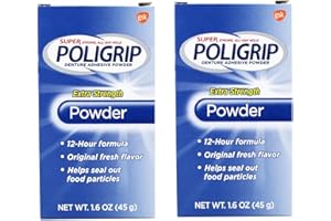 Super Poligrip Denture Adhesive Powder, Extra Strength 1.6 oz (Pack of 2)