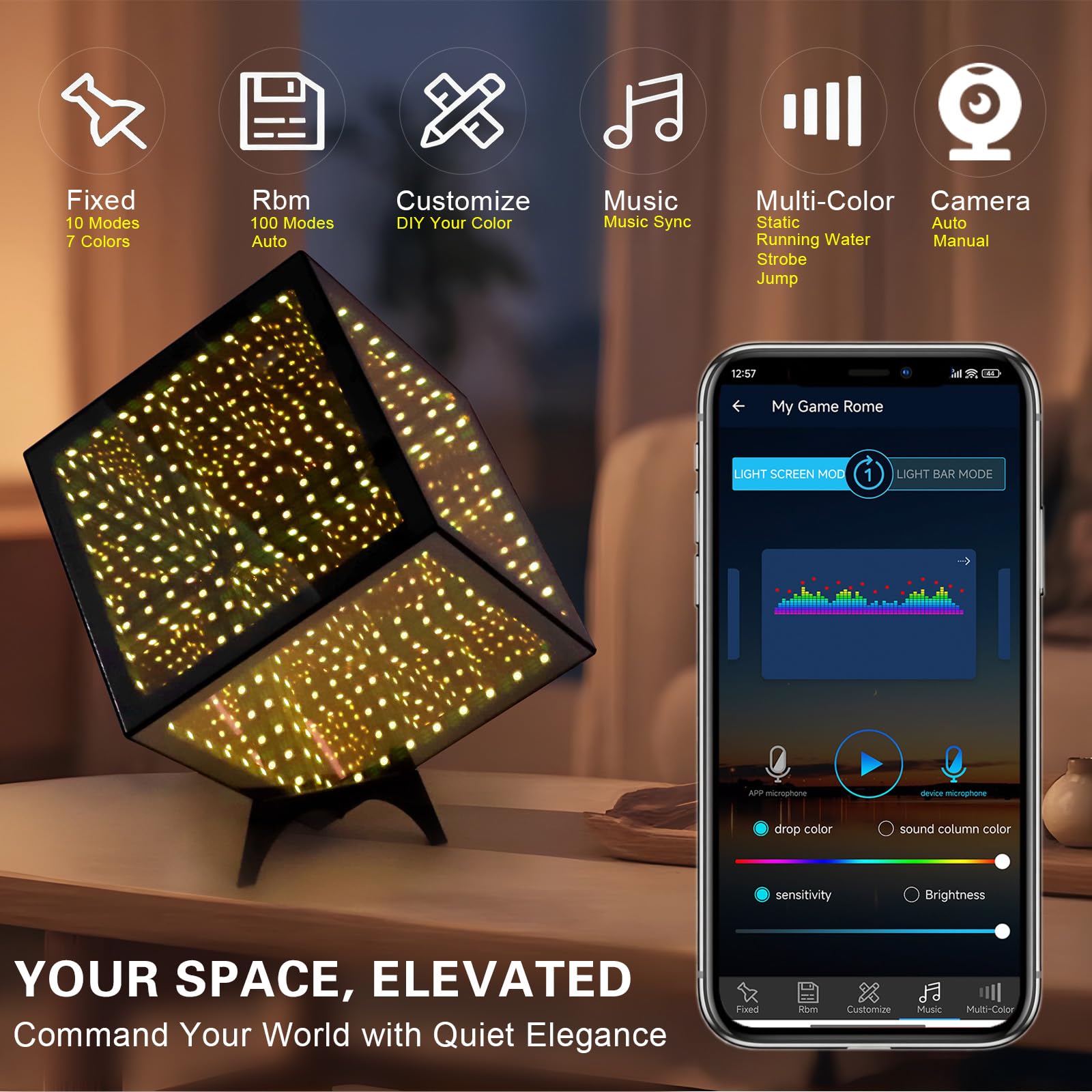 Bixobag RGB Infinity Hyper Cube Light with APP Control - Smart Infinity Mirror Night Light, 16M Colors Music Sync, Gaming Room Decor, Mood Lighting for Bedroom Desk and Party (7 Inches)