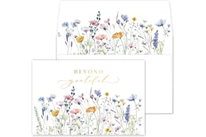 Gooji 4x6 Meadow Bloom Beyond Grateful Floral Thank You Cards, Bridal Shower Thank You Cards, Wedding, Baby Shower, Birthday,