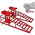 LOCKIETTA 2 Pack Hydraulic Car Ramps, 11050LBS 5T Car Ramp High Lift 9"-14.2", Heavy Duty Steel Car Lift Ramp, Automotive Truck Service Ramps for Oil Changes Support Jack for Maintenance, Red