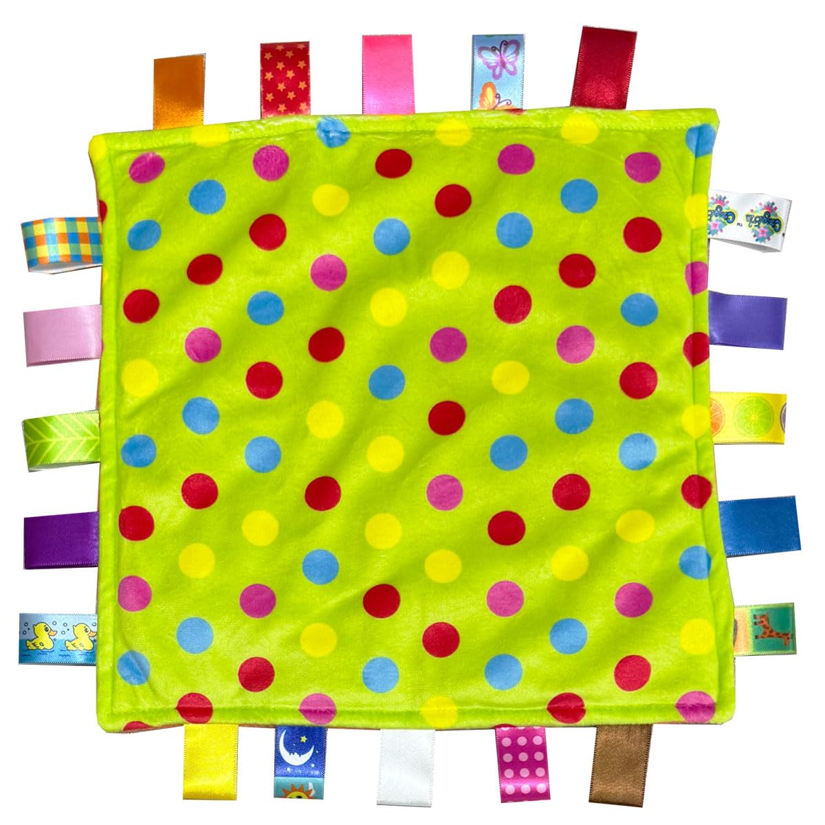 Eyand NO Crinkle Sound Tag Blanket Baby Comfort Blanket Cute Soft Kids Teething Toy Newborn Gift Birthday Present (Green Dot)