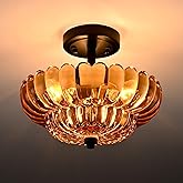 Semi Flush Mount Ceiling Light Fixture, Amber Glass 3-Light Modern Vintage Ceiling Lights, Scalloped Close to Ceiling Light, 