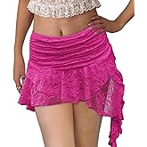 Kolagri Women Y2K Lace Mini Skirt Low Rise Pleated Ruffle Short Skirts Layered Flowy Asymmetrical Fairy Half Slip Skirt