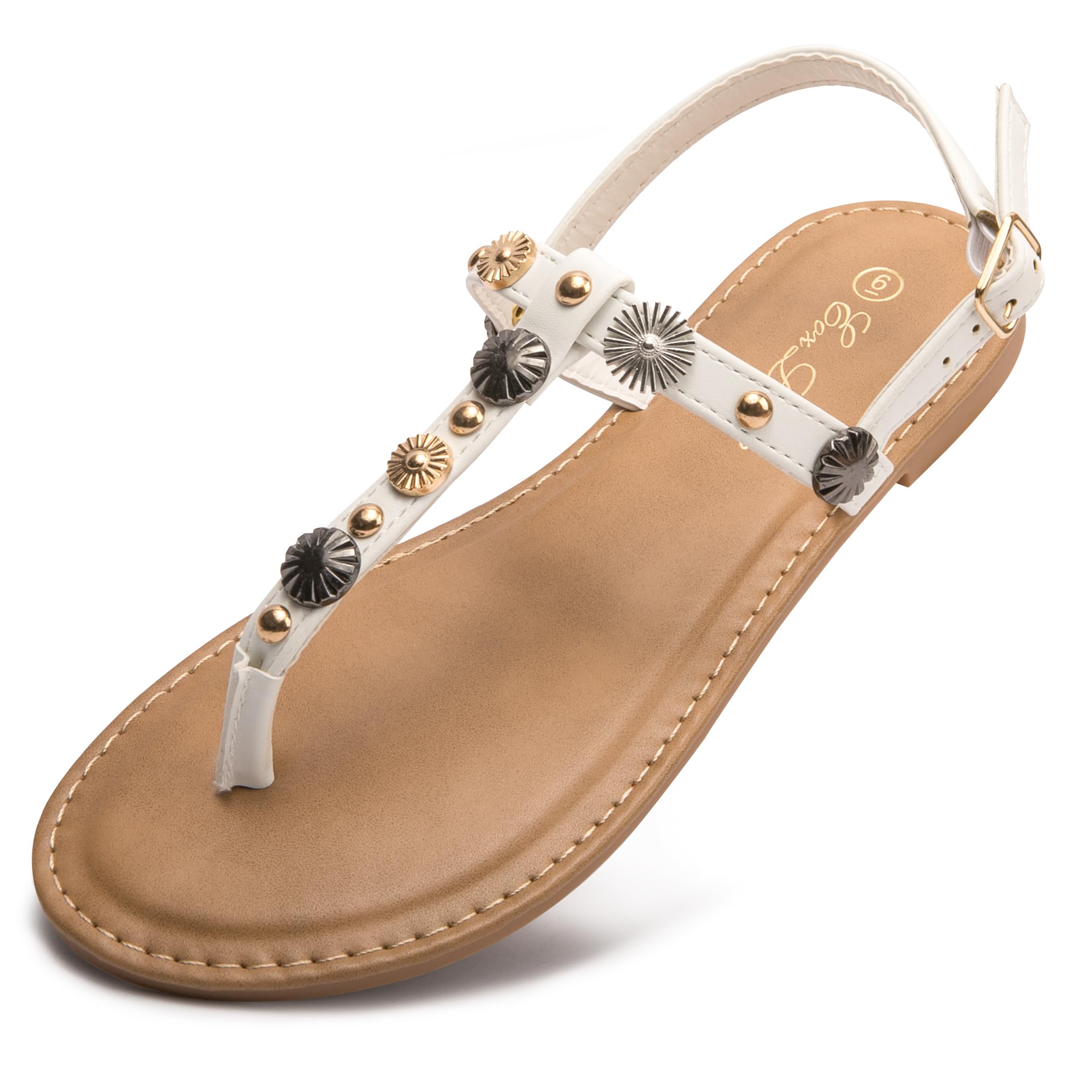 Photo 1 of Eozlink Flat Sandals for Women 2025 T-Strap Bohemian Sandals Dressy Casual Summer Beach Sandals Open Toe Comfort Walking Shoes?White,US,06?
