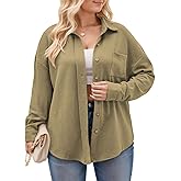 ROSRISS Plus-Size Tops for Women Casual Collared Button Down Blouses Cute Long Sleeve Waffle Knit Shirts with Pocket XL-5XL