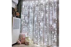 Honche Led Curtain Lights 300 LED 8 Modes USB with Remote for Home Room Bedroom Wedding Party Christmas Window Wall Decorations Room Decor (Cool White)